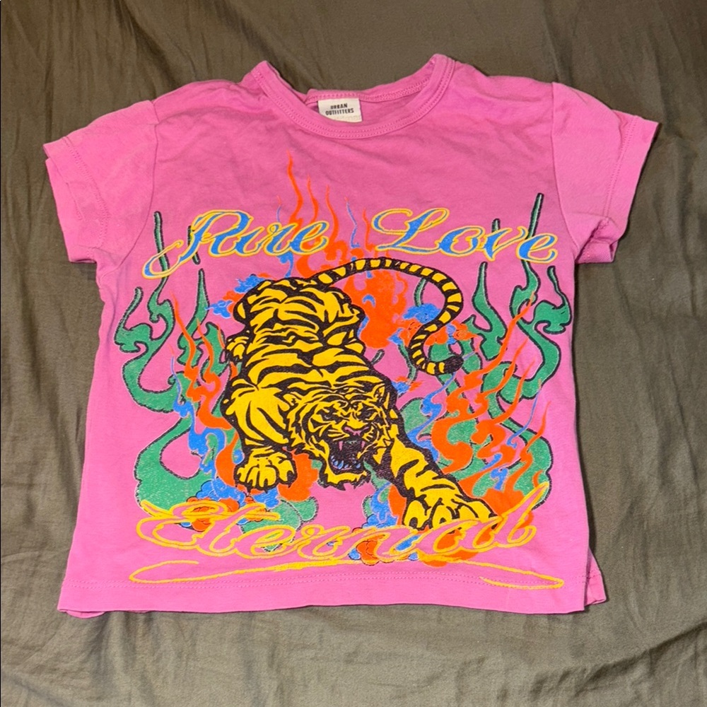 Urban Outfitters Pink and Yellow Graphic Tee Short Sleeve